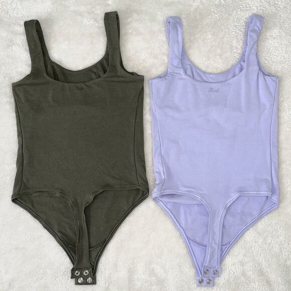 Victorias Secret Pink Bodysuit Tops Bundle Size S Sleeveless Lavender Olive 2X1 - Picture 5 of 13